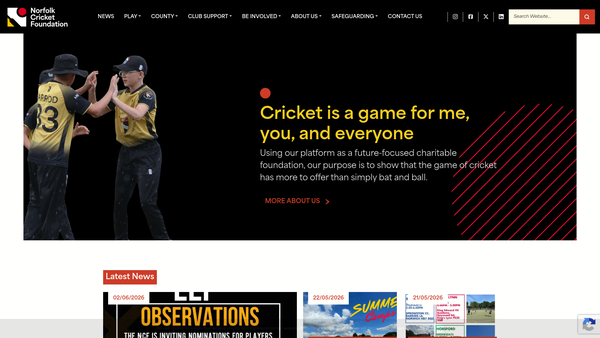 Screenshot of the Norfolk Cricket Foundation website