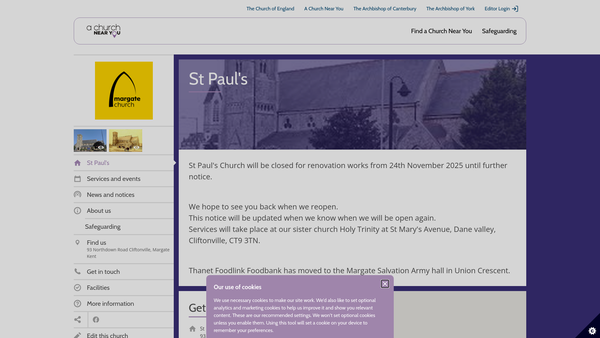 Screenshot of the The Parochial Church Council Of The Ecclesiastical Parish Of St Paul's Cliftonville website