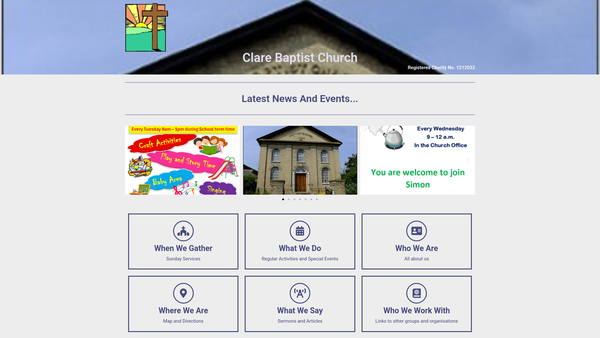 Screenshot of the Clare Baptist Church website
