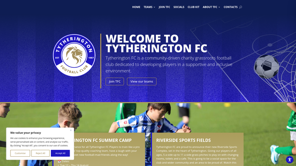 Screenshot of the Tytherington Football Club CIO website