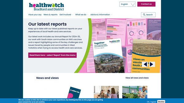Screenshot of the Healthwatch Bradford And District website