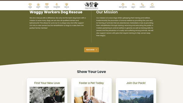 Screenshot of the Waggy Workers Dog Rescue website