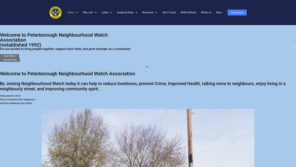 Screenshot of the Peterborough Neighbourhood Watch Association website