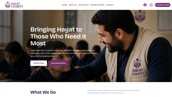 Screenshot of the Hayat Charity website