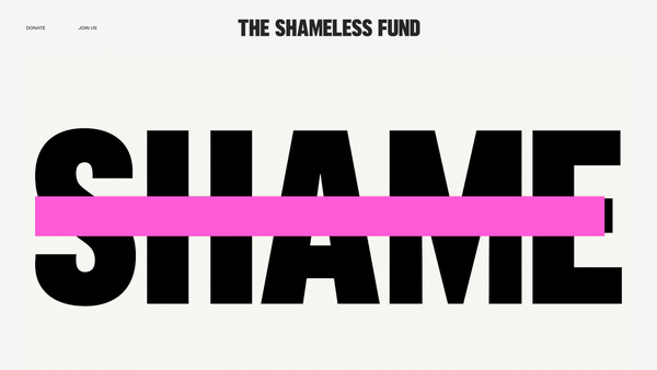 Screenshot of the The Shameless Fund website