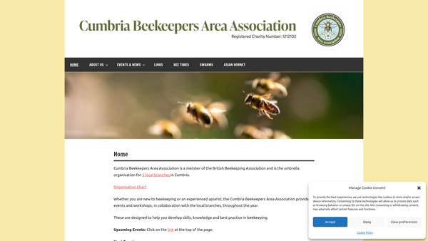 Screenshot of the Cumbria Beekeepers Area Association website