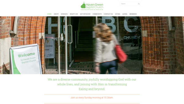 Screenshot of the Haven Green Baptist Church website
