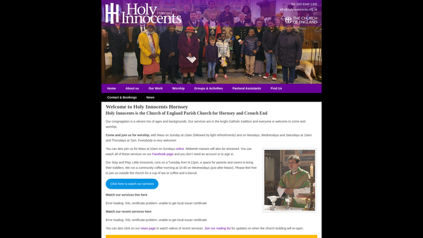 Screenshot of the The Parochial Church Council Of The Ecclesiastical Parish Of, Holy Innocents Church, Hornsey website