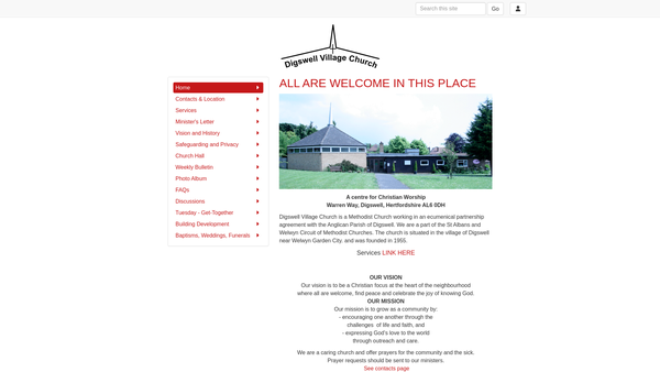 Screenshot of the Digswell Village Church website