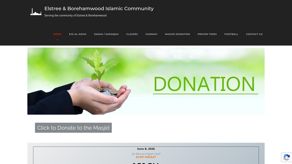 Screenshot of the Elstree & Borehamwood Islamic Community website