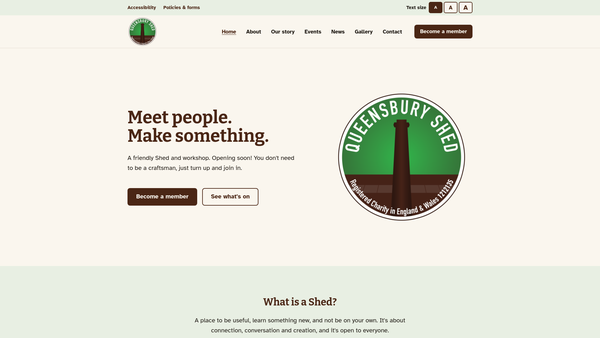 Screenshot of the Queensbury Shed website