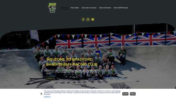 Screenshot of the Bradford Bandits Bmx Racing Club website