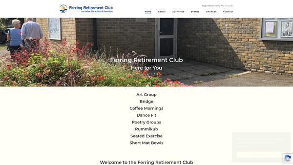 Screenshot of the Ferring Retirement Club website