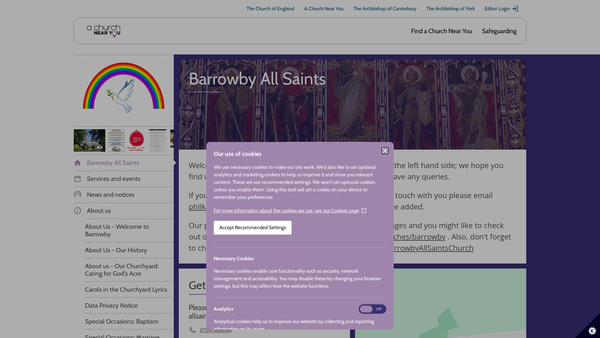 Screenshot of the The Parochial Church Council Of The Ecclesiastical Parish Of All Saints, Barrowby, Grantham website