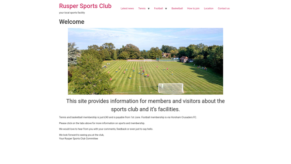 Screenshot of the Rusper Sports Club CIO website