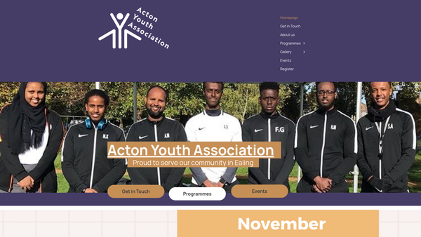 Screenshot of the Acton Youth Assoc. website