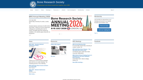 Screenshot of the Bone Research Society website