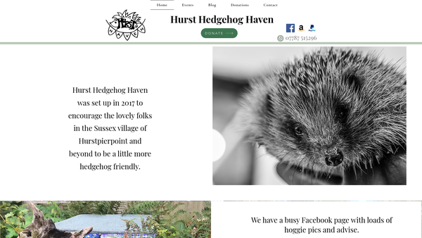 Screenshot of the Hurst Hedgehog Haven website