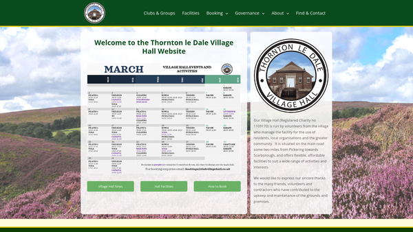 Screenshot of the Thornton-Le-Dale Village Hall website