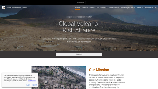 Screenshot of the Global Volcano Risk Alliance website