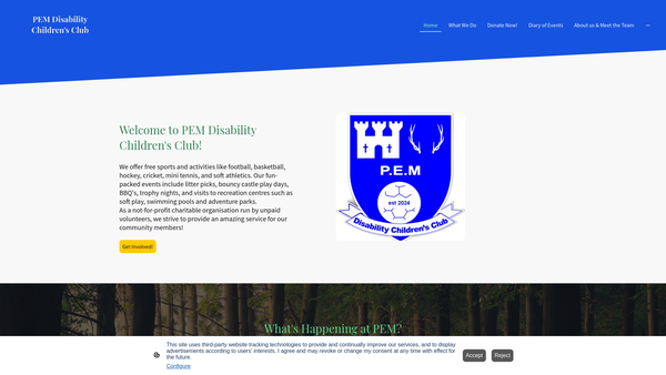 Screenshot of the Pem Disability Childrens Club website