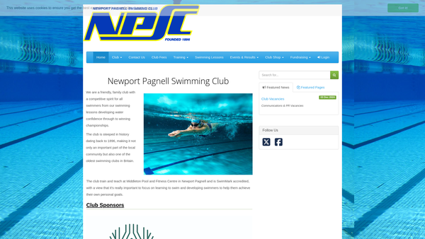 Screenshot of the Newport Pagnell Swimming Club website