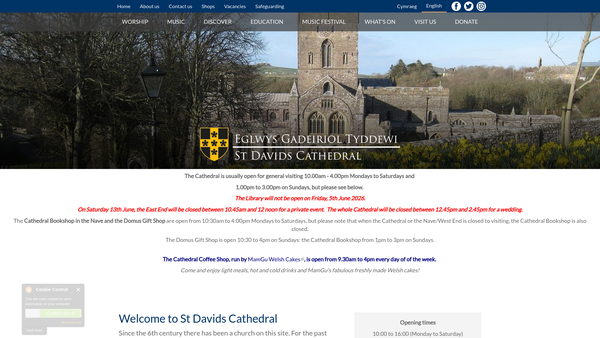 Screenshot of the The Friends Of St Davids Cathedral CIO website