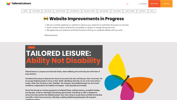 Screenshot of the Tailored Leisure website