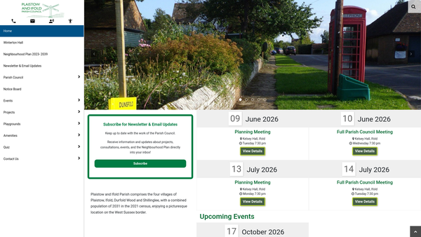 Screenshot of the Plaistow Village Hall Community Partnership website