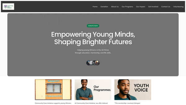 Screenshot of the Community Care Initiative website