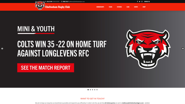 Screenshot of the Cheltenham Wheelchair Rugby Club website