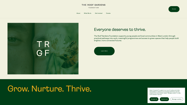 Screenshot of the The Roof Gardens Foundation website