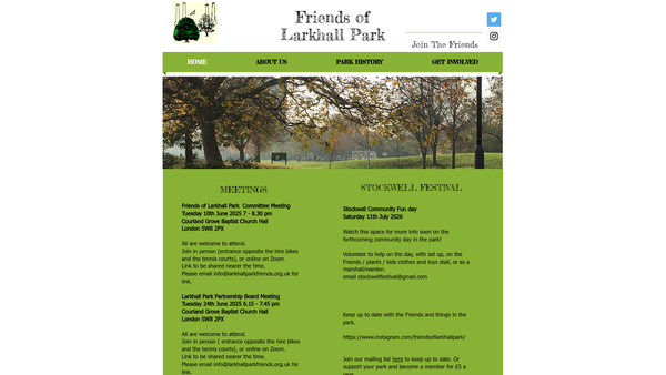 Screenshot of the Friends Of Larkhall Park website
