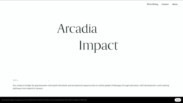 Screenshot of the Arcadia Impact website