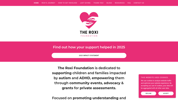 Screenshot of the The Roxi Foundation website