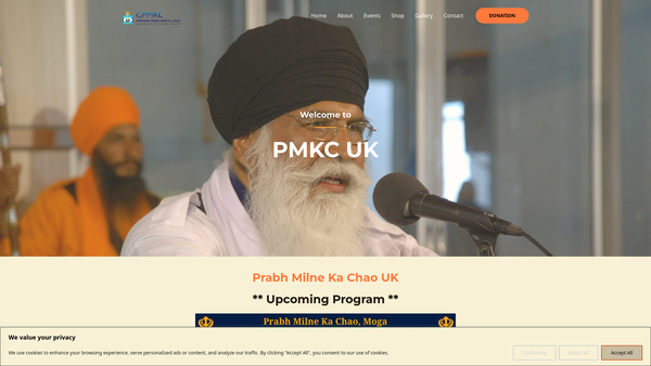 Screenshot of the Prabh Milne Ka Chao UK website