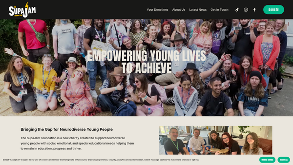 Screenshot of the Supajam Foundation website