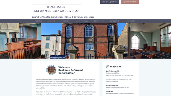 Screenshot of the Rochdale Reformed Congregation website