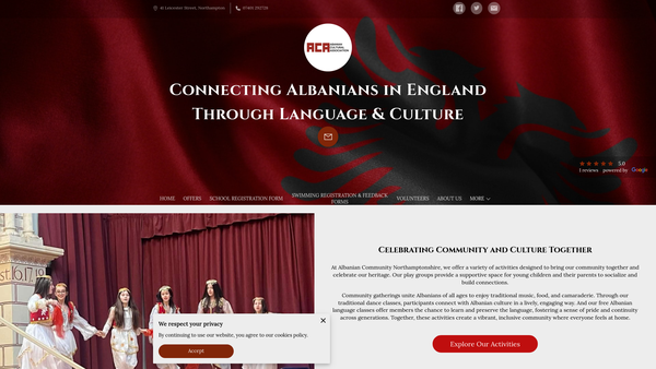 Screenshot of the Albanian Cultural Association website