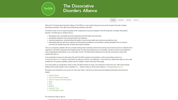 Screenshot of the The Dissociative Disorders Alliance website