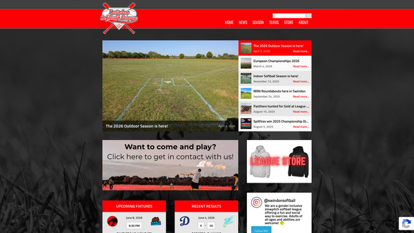 Screenshot of the Swindon Softball League website