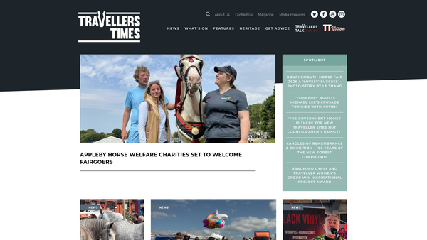 Screenshot of the Travellers Times Charity website