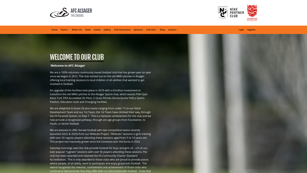Screenshot of the AFC Alsager website