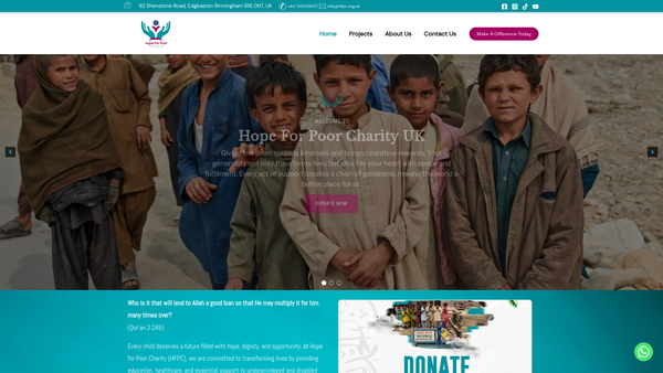 Screenshot of the Hope For Poor Charity UK website