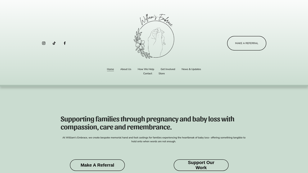 Screenshot of the William's Embrace website