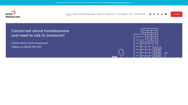 Screenshot of the End Youth Homelessness Cymru website