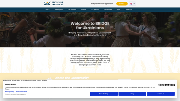 Screenshot of the Bridge For Ukrainians website
