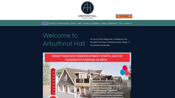 Screenshot of the Shamley Green Village Hall website
