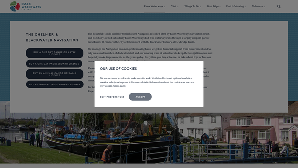 Screenshot of the Essex Waterways Navigation Trust website