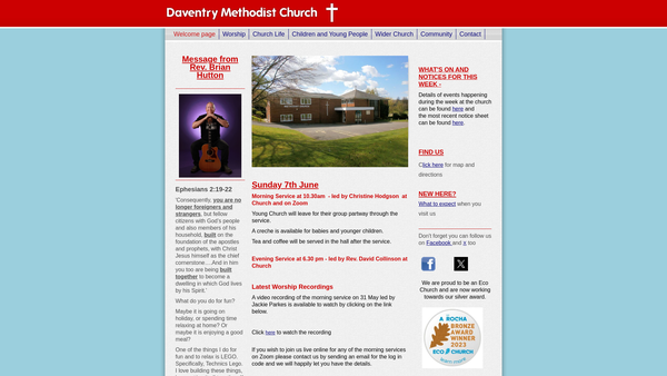 Screenshot of the Daventry Methodist Church website